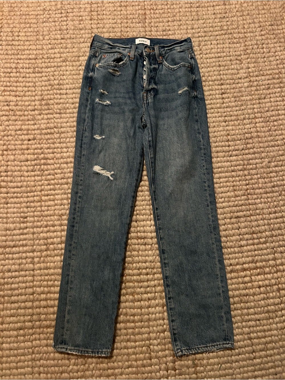 pistola Relaxed Straight-Leg Jeans in Dark Blue with Distressing